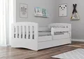 Bjird Kinderbett Jugendbett 80x160 80x180 Weiß mit Rausfallschutz Schublade und Lattenrost Kinderbetten für Mädchen und Junge - Classic I 180 cm
