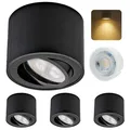 Sweet Led Aufbauspot 4er Schwarz gebürstet I Flach & Schwenkbar Aufbaustrahler Ø80x50mm I Deckenspots Aufputz mit 5W Modul I Spots Deckenleuchte Flach 230V Warmweiß 3000K