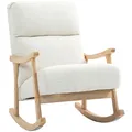 HOMCOM Schaukelstuhl, Schaukelsessel mit Rückenlehne, Holzkufen, Sessel, Relaxsessel mit Teddysamt-Optik, Schwingsessel, Relaxstuhl für Wohnzimmer, Schlafzimmer, Balkon, Cremeweiß