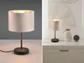 LED Tischlampe mit Samt Lampenschirm Beige, Nachttischlampe Schlafzimmer H: 33cm