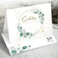 50x Tischkarten Hochzeit Eukalyptus – Schön, dass du da bist – Florales Design mit Goldakzenten, Namenskarten Platzkarten für Hochzeit, Geburtstag, Konfirmation, Design Edition, Funke & Brand