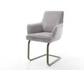 DELIFE Freischwinger Heira-Flex mit Armlehnen Cord Silbergrau Freischwinger flach Effektfinish Titan Taschenfederkern