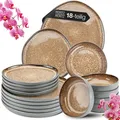 ORGANIC 18teiliges Geschirrset 6 Personen Beige  Elegantes Teller Set aus hoc...