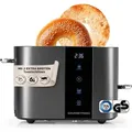 GOURMETmaxx Toaster, 2 Scheiben - 6 Bräunungsgrade, Touchscreen, Brötchenaufsatz - Grau