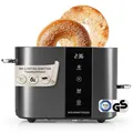 GOURMETmaxx Toaster Kurzschlitz für 2-Scheiben | Toaströster Anthrazit mit 6 Bräunungsgraden und Ready-2-eat-Countdown | Elektrisches Küchengerät mit Touchdisplay, Brötchenaufsatz & Aufwärmfunktion