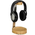 Relaxdays Kopfhörer Ständer, Bambus, Metall, Headset Halterung On & Over Ear Kopfhörer, Ablage, Elegantes Design, Natur