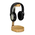 Relaxdays Kopfhörer Ständer, Bambus, Metall, Headset Halterung On & Over Ear Kopfhörer, Ablage, elegantes Design, natur, 29,60 x 12 x 15 cm