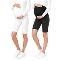 Be Mammy Damen Kurze Umstandsleggings 2er Pack Bequeme und Schwangerschaftsleggings aus Baumwolle Umstandshose Umstandsmode für Sommer BE20-228 (2Pack Schwarz/Weiß, XL)