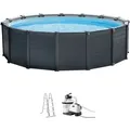 Framepool INTEX "Graphite Gray Panel", blau (grau, blau, weiß), H:124cm Ø:478cm, Schwimmbecken, ØxH: 478x124 cm, inkl. Sandfilter, Leiter Abdeck- und Bodenplane