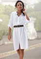 Longbluse, aus leichter Webware mit Leinenanteil, luftiges Blusenkleid, Gr. 34, weiß