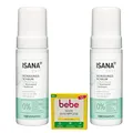 2x ISANA Pure sanfter Reinigungsschaum | jeder Hauttyp, auch für sensible Haut geeignet | Niacinamid & Panthenol | 2x 150 ml (300ml) | 1x Bebe feste Duschpflege