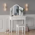 Vicco Schminktisch Kate, Weiß, 80 cm mit Hocker, mit LED-Beleuchtung und Polsterhocker zur Sitzgelegenheit