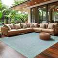 SIMPEX Outdoor Teppich Wetterfest Terrasse Balkon Garten Küchenteppich Einfarbiges Design Flachgewebe Sisal Look Waschbarer Teppich, Größe: 80 x 150 cm, Farbe: Blau