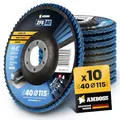 10x Fächerscheibe Ø115mm K40 für Stahl/Edelstahl - Polieren Entroster Kehlnaht schleifen - AMBOSS Werkzeuge ZFS Lamellenschleifscheibe blau Winkelschleifer - Profi Zirkon Schleifmop