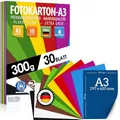 30 Blatt BUNTES PAPIER DIN A3-300g/m² Fotokarton Set 10 Farben - Bastelpapier & Farbige Blätter Pappe, Kinder & DIY Bogen, Basteln für Fotoalbum - BLAUER ENGEL & PEFC zertifiziert - MADE IN GERMANY