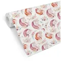 K&L Wall Art Mustertapete Kinderzimmer Vliestapete Einhorn Prinzessin Rosa Mädchenzimmer Blume, Blumenkranz Tapete rosa 0.48 m x 10.08 m