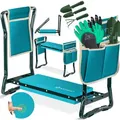 Kesser® 2 In 1 Xxl Kniebank Für Gartenarbeit Gepolstert Sitzunterlage Eva-schaumkissen Gartenhocker Klappbar Inkl. 2x Werkzeugtasche Gartenbank Höhenverstellbar   Blau / Beige