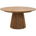 Moderner Runder Esstisch, Eiche Natur, 140 cm Durchmesser, Serie Osaka, vertikale Holzbeine - Braun