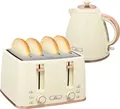 HOMCOM Wasserkocher Toaster Set 1,7L Wasserkocher 4 Toastscheiben Frühstücksset mit 7 Bräunungsstufen, Auftau- & Aufwärmfunktion und Krümelfach, Beige