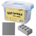 Katara Bausteine Box-Set mit 520 Steinen + Platte + Box Konstruktionsspielsteine, (3er Set), Hell Grau, 100% Kompatibel Sluban, Papimax, Q-Bricks, LEGO® grau