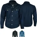BULLDT Motorradhemd Jeanshemd Motorradjacke Herren Futter aus Kevlar Aramid mit Protektoren rutsch brandfest Motorrad Biker Hemd Denim Dunkelblau - 58