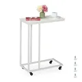 Relaxdays Beistelltisch C-Form, HBT: 79x60x30 cm, Rollen, Sesseltisch zum Unterschieben, Metall & MDF, Sofatisch, weiß