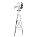 Wiltec Windrad mit 245 cm Höhe, Windmühle in Silberfarben, Windspiel im US-Design, Gartendeko mit kugelgelagertem Texasrad, Rankhilfe für Garten
