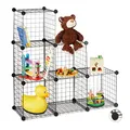 Relaxdays Regalsystem Drahtgitter, 6 Fächer, Offenes Steckregal, verschiedene Größen, DIY Stufenregal Würfel, schwarz