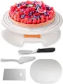 Praknu Tortenplatte 5 tlg. Tortenplatte drehbar Set, Plastik-Edelstahl, (Set), 5-teilig - 30cm Drehteller - rutschfest - Zum Dekorieren und Verzieren