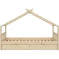 Hausbett Vitalispa Design Naturholz 90x200 cm mit 2 Schubladen, Model 37051 - Braun