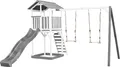AXI Beach Tower Spielturm aus Holz in Weiß & Grau | Spielhaus für Kinder mit grauer Rutsche, Doppelschaukel und Sandkasten | Stelzenhaus für den Garten