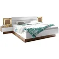Carryhome Bettanlage, Wildeiche, Textil, F, 180x200 cm, gepolstertes Kopfteil, Beleuchtung, Schlafzimmer, Betten