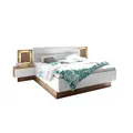 Stella Trading Capri Stilvolle Doppelbett Bettanlage mit LED-Beleuchtung 180 x 200 cm - Schlafzimmer Komplett-Set in Wildeiche-Optik, Weiß - 305 x 96 x 205 cm (B/H/T)