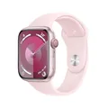 Apple Watch Series 9 (GPS + Cellular, 45 mm) Smartwatch mit Aluminiumgehäuse in Pink und Sportarmband S/M in Hellrosa. Fitnesstracker, Blutsauerstoff und EKG Apps, Always-On Retina Display