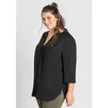 Tunika SHEEGO "Große Größen", Damen, Gr. 52, schwarz, Obermaterial: 100% Viskose, unifarben, casual, figurumspielend normal, Rundhals, 3/4-Ärmel, Tuniken, aus fließender Viskose-Qualität