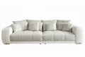luma-home Big-Sofa 15113, XXL-Couch B306/T134/H86 cm, Liegefläche 120x240 cm, mit Federkernpolsterung, viele Kissen, markante Steppungen, Kunstleder Weiß/Web-Strukturstoff Grau Beige