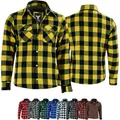BULLDT Motorradhemd Herren mit abnehmbare CE-Protektoren - Klassisch 100% Baumwolle Holzfäller Flanellhemd - Biker Motorradjacke Hergestellt mit Aramid-Kevlar-Futter - Mit Schutz (EN 1621-1) Gelb - 52