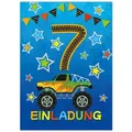 JUNAPACK Einladungskarten Auto zum 7. Kindergeburtstag Jungen Einladungen Karten Monster Truck, Einladungskarten mit einem Monster Truck Motiv zum siebten Geburtstag