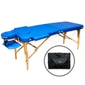 Zen Basic III Massageliege klappbar & Mobile Massagetisch aus Holz, stabile Massagebett - Massagebank höhenverstelbar, Tattoo & Kosmetikliege, Behandlungsliege mit Kopfteil, Armstütze & Tasche (Blau)