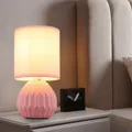 Tischleuchte Tischlampe Nachttischlampe Keramik pink Textil Leselampe H 23 cm