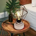 Holz Tisch Lampe Eiche Optik Ess Zimmer Vintage Gitter Beistell Leuchte rost