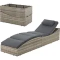 Juskys Sonnenliege Lamia klappbar - Polyrattan Gartenliege mit Auflage - Grau - Grau