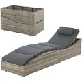Sonnenliege Lamia Klappbar - Polyrattan Gartenliege Mit Auflage, Kopfteil Verstellbar, 160 Kg Belastbar - Garten Balkon Outdoor Liege Grau - Juskys