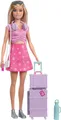 Barbie Family & Friends „Malibu“, „Grenzenlose Abenteuer“-Reihe, Blonde Modepuppe mit Gepäck und Zubehörteilen rund ums Reisen, JMJ47