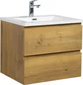 Badplaats Badmöbel Set mit Waschbecken und Unterschrank Angela 60 x 48 cm Eiche - Waschbeckenunterschrank mit Soft-Close und Waschbecken, Vorgemontiert