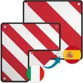 Wiltec 2in1 rot weiße Warntafel Spanien und Italien aus Aluminium mit Befestigungslöchern 500x500 mm reflektierend Warnschild für Fahrradträger...