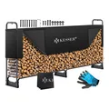 KESSER Kaminholzregal Metall Brennholzregal außen Stahlrahmen + Abdeckung & Handschuhe Kaminholzunterstand 200kg Wasserdichter Holzlager Holzstapelhilfe für Garten Terrasse