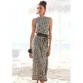 LASCANA Jerseykleid mit Alloverdruck, Midikleid, hochgeschlossen, sommerlich-elegant beige|schwarz 40