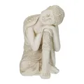 Relaxdays XXL Buddha Figur, ruhender Gartenbuddha, HBT 61 x 40,5 x 38 cm, wetterfest, frostsicher, Dekobuddha, cremeweiß