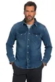 JP 1880 Herren Jeanshemd, Flexnamic, Denim, Langarm, Kentkragen, Modern Basic Fit, Western Look Hemden, medium Stone, 6XL Grande Taille